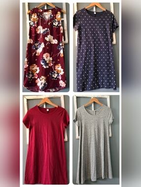 🛍Old Navy Bundle (4) Swing Dresses - Size M - Floral Navy White Stars Gray Red